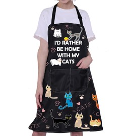 Cat Apron Cat Lovers Apron Cute Cat Apron with Pockets Cat Cooking Kitchen Baking Apron Kitten Apron Cat Lover Owner Mom Gift (I'D RATHER BE HOME WITH MY CATS)
