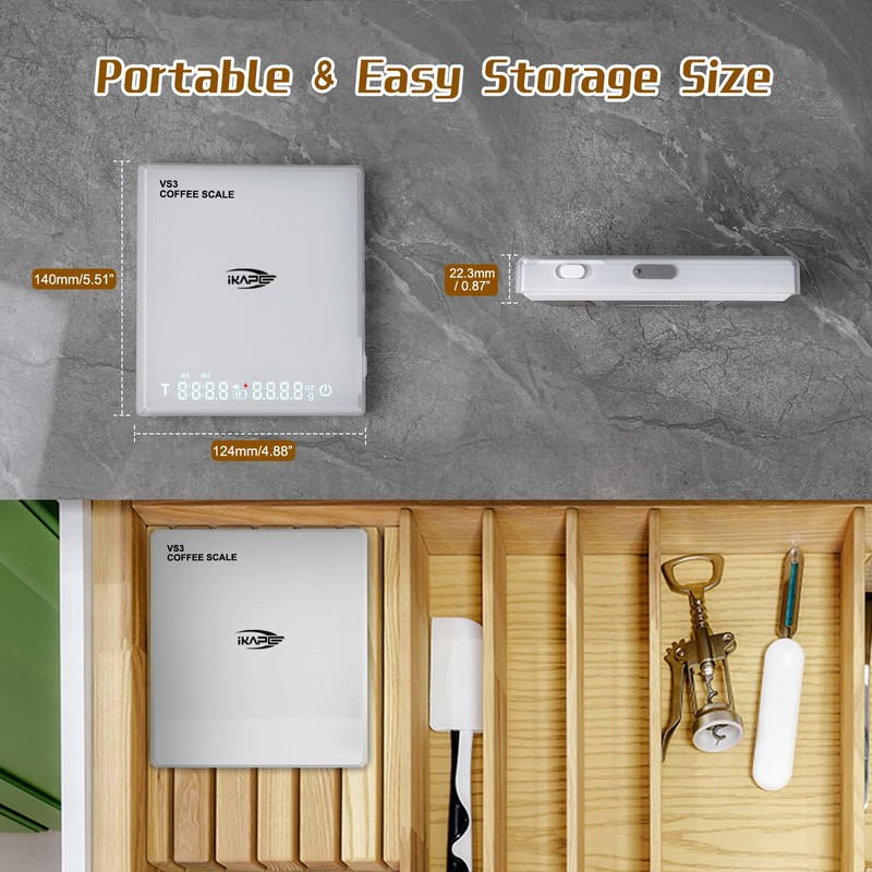 IKAPE - Báscula digital de café con temporizador, 2 kg/0.1