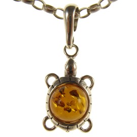 Baltic amber and sterling silver 925 cognac tortoise pendant (no chain)