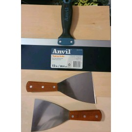 Anvil 12" Drywall Finishing Paint Scraper Taping Knife & (2) 4" Putty Knives