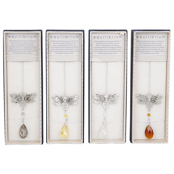 Joe Davies Equilibrium Sparkle Glass Crystal Suncatcher - Bumblebee Motif - Hanging Crystal Ornament with Silver Details - Rainbow Effect - ASSORTED COLOURS, One Chosen at Random