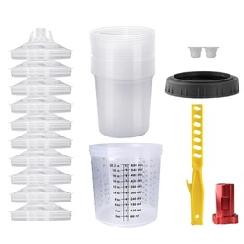 Disposable Paint Mixing Cup Kit,HVLP Paint Sprayer Gun Mixing Cups with 10 Cups and Lids System, 10 Plugs and 1 Hard Cup with Retainer Ring, 1 Cup Adapter,Paint Stirrer (20Ounce Cup Kit-10pcs)