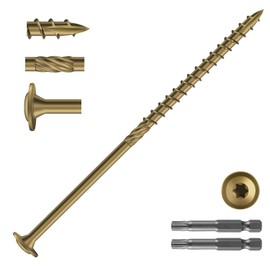 SG TZH #14 x 6 Inch Lag Screws (240Pcs) 10lb. Structural Wood Screw, Bronze, Carbon Steel, Washer Head, Rust Resistant epoxy Coated, T30 Star Bit