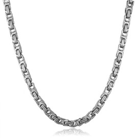 HSWYFCJY Men's Royal Silver Chain Necklace,Stainless Steel Men's Chain 6mm Men's Hip Hop Necklaces 56cm Byzantine Men's Chain Fashion Jewelry