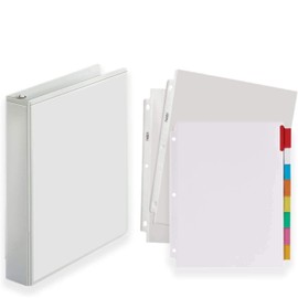 3-Ring Binder, Presentation View Binders - with 20 Top-Loading Poly Clear Sheet Protectors - and Big Tab Insertable Extra Wide Dividers, 8 Multi-Color Tabs - Value Pack (1.5 Inch, White)