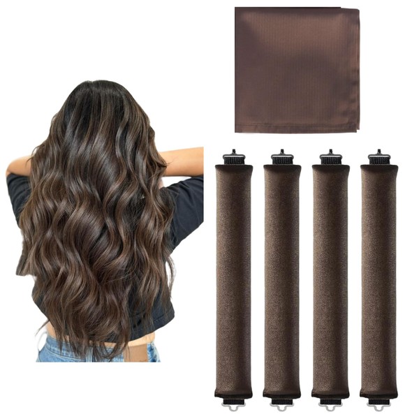 Heatless Overnight Hair Rollers – 4 Velvet Curling Rods with