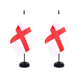 WXTWK 2 Pack England Flag England Deluxe Desk Flag Set - Mini Small Englander Table Office Flags with Black 12" Solid Pole Stand Base Classroom Meeting Desktop Decorations