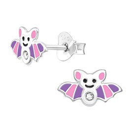 Bat Earrings 925 Sterling Silver with Crystal Stones Pink