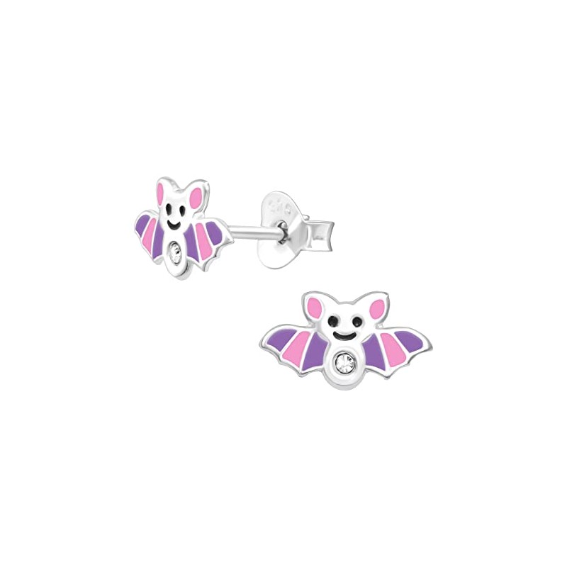 Bat Earrings 925 Sterling Silver with Crystal Stones Pink