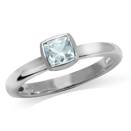 Silvershake Genuine Cushion Cut Blue Aquamarine 925 Sterling Silver Stack Stackable Solitaire Ring Size 10