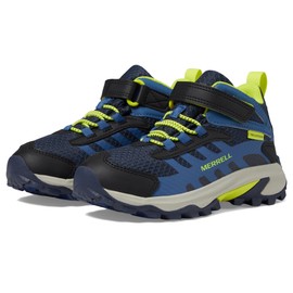 Merrell Moab Speed 2 Mid Alternative Closure Waterproof Hiking Boot, Navy/HI VIZ, 6 US Unisex Big Kid