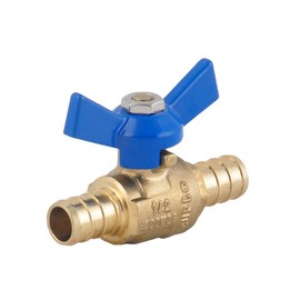 PEX Brass Ball Valve, 1/2-in PEX Lead Free Brass Shut Off Ball Valve with Red & Blue T (Butterfly) Handle, PEX Barb Water Valve with cUPC Certified for Cold and Hot Water (4-Pack)