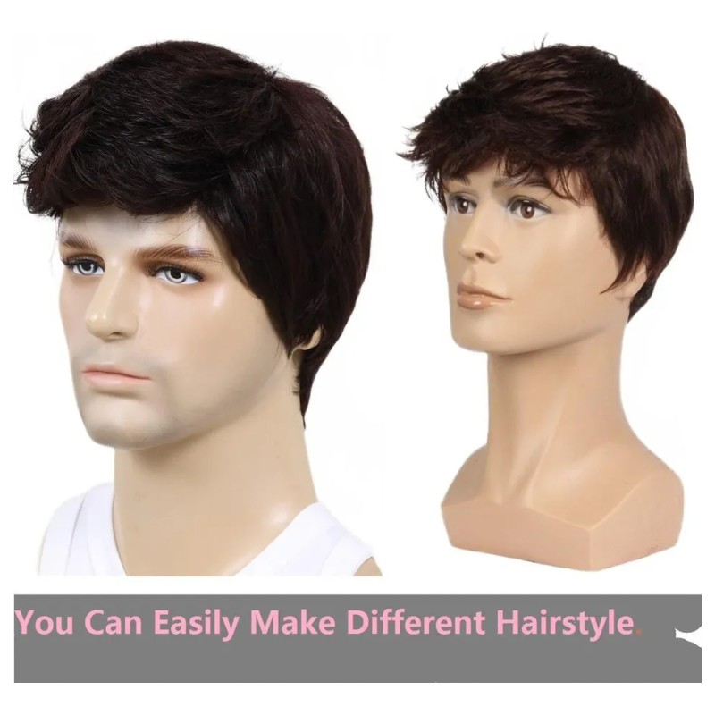 Peluca Para Hombres Cortas Natural Cabello Moda Negra Marrón