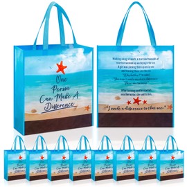 Hosuly 15 Pcs Large Starfish Story Gift Bags for Teachers 15.7" x 15.7" Employee Appreciation Totes with Flat Bottom Reusable Jumbo Totes with Handle for Staffs
