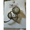 Nicole Rose Petal W/White Rhinestones Silver Plated Brooch