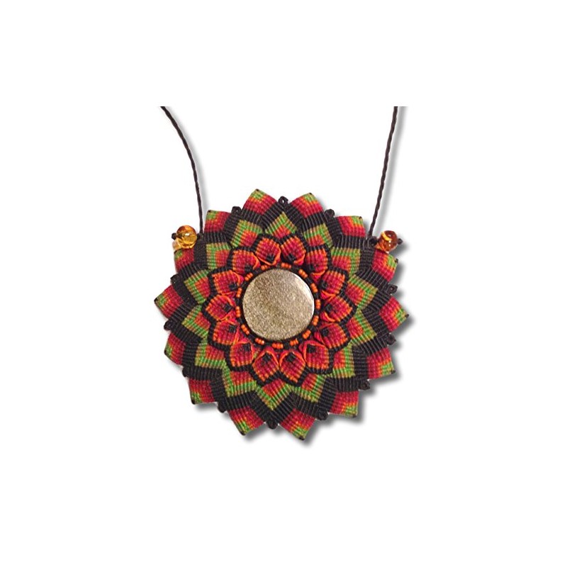 Artisan-Crafted Handmade Macramé Mandala Necklace with Rainbow Obsidian & Amber