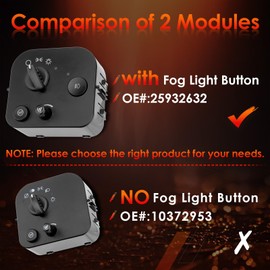 Headlight Lamp Dimmer Switch with Fog Light, Compatible with 02-09 Chevy Trailblazer GMC Envoy, 04-06 Buick Rainier, 02-04 Oldsmobile Bravada, Replaces# 25932632