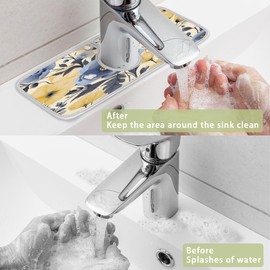 Kitchen Sink Splash Guard Behind Faucet Mat for Kitchen Sink Blue Flowers Plant Super Absorbent Faucet Guard Draining Mat Non-Slip Fast Drying Mat Faucet Handle Drip Catcher