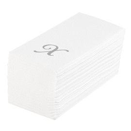 Luxenap 15.8 X 7.9 Inch Linen-Feel Guest Towels, 50 Disposable Striped Hand Towels - Silver Letter 'X', Cursive Font, White Paper Dinner Napkins, airlaid, For Restrooms And Tables - Restaurantware