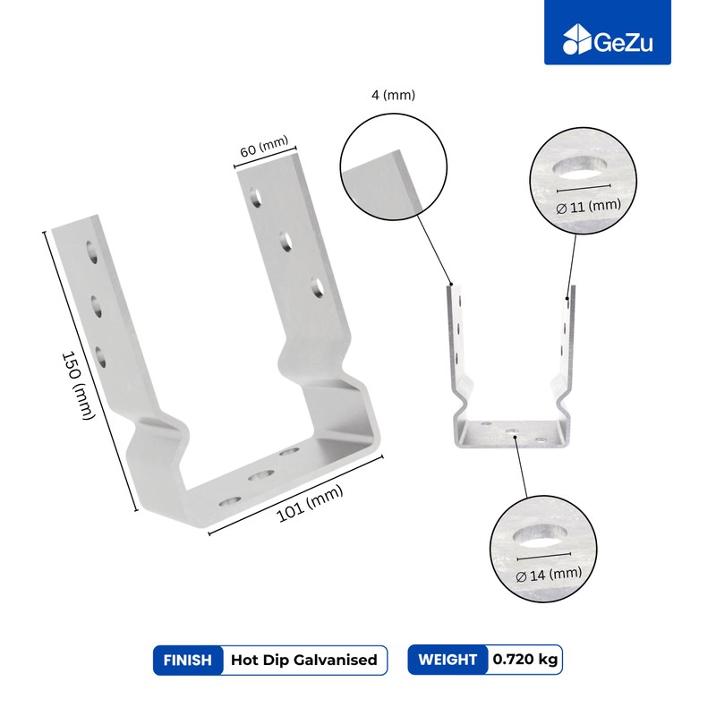 GeZu Impex U-Post Support for Doweling with Beading 101 mm