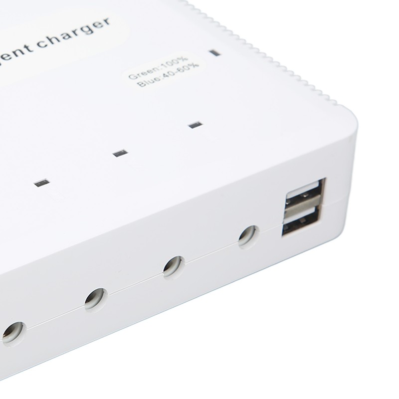 Intelligent Battery Charger with 4 Battery Ports 2 USB Ports