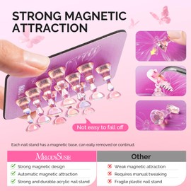 MelodySusie Soporte para uñas postizas, cuadrado de metal rosa con diseño de mariposa, base magnética para exhibir pinturas, con soporte para pinceles y cinta adhesiva reutilizable de doble cara para