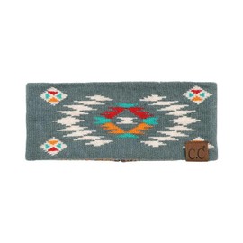 C.C Soft Stretch Winter Warm Cable Knit Fuzzy Lined Ear Warmer Headband, Aztec Forest Green