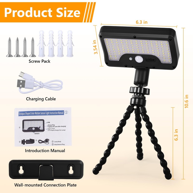 Solar Motion Lights Outdoor with Flexible Octopus Tripod, USB &