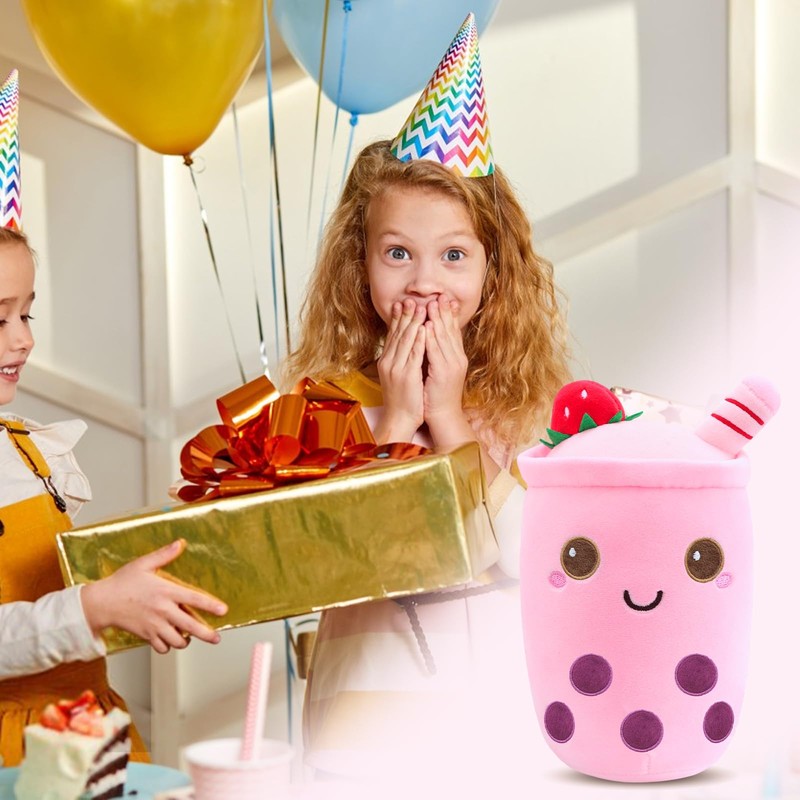 Tutukyle Bubble Tea Cuddly Toy Plush Cushion (Pink, 35 cm)