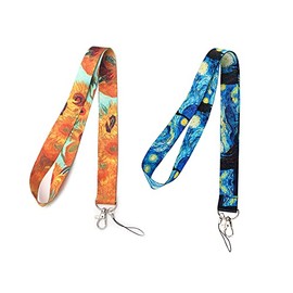 JohnLone Cordón para llavero, correa para el cuello, cordón de la colección Van Gogh, correa para el cuello con hebilla de metal para llavero, teléfono móvil, soporte para insignia (dos piezas)