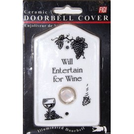 "Will Entertain for Wine" Illuminated Ceramic Doorbell Cover by Figi