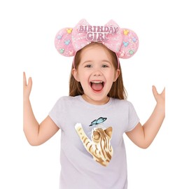 Sparkly Sequin Ears Headband for Girls Woman Adult – Kitty Cat Animal Plush Ears Headwear Glitter Bow Hairband Accessory Costume Cosplay for Birthday Party, Travel, for Gabbys Dollhouse Theme Set