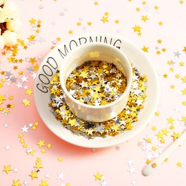 60 g Star Confetti Glitter Star Table Confetti Metallic Foil Stars for Party Wedding Festival Decorations (Gold Silver 60g, 10mm and 6mm)