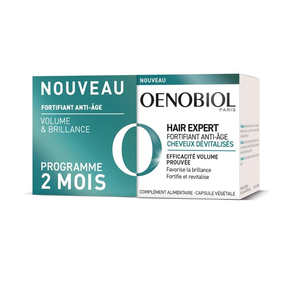 OENOBIOL Hair Expert Anti-Aging Strengthener - New - Grape Marc and Ceramides - Proven Effectiveness - Promotes Shine - Fortifies and Revitalizes - Food Supplement 2 x 30 Capsules - 2 Months