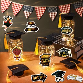 LAIAMER 10 Sets Graduation Mason Jar, 2025 Graduation Centerpieces with Fairy String Lights and Graduation Stickers, Graduation Table Decorations Graduation Party Supplies Favors for College School