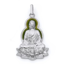 Pome Buddha Pendant Necklace in Sterling Silver, Green Enamel, Made in America (Pendant Only)
