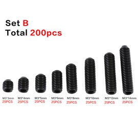 Hilitand 200 Pcs M3 Carbon Steel Hex Grub Screws Set Cup Point Grub Screw Set Machine Fastener Assortment Kit