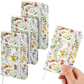 Qeeenar 4 Pcs Mini Leather Pocket Notebook 4 x 2.5 Inch Small Hardcover Notebook 50 Sheets Hardcover Mini Notepad Tiny Lined Journal for Office Home School Writing Supplies(Flower Style)