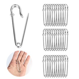 Fidqiog 30 Pack Large Safety Pins (2"), Heavy Duty Locking Clasp Pins, Rustproof for Clothing, Leather, Hijab & Crafts