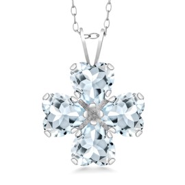 Gem Stone King 925 Sterling Silver Sky Blue Aquamarine 4 Heart Shape Gemstone March Birthstone Pendant Necklace For Women (2.68 Cttw, 6MM Heart, with 18 Inch Silver Chain)