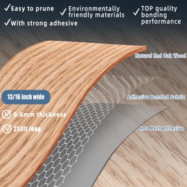 ZYJT Red Oak Edge Banding, 13/16 inch x 250ft Plywood Veneer Wood Edge Banding, Preglued Wood Tape Banding for Cabinet Repair
