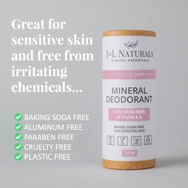 J&L Naturals Mineral Deodorant | Baking Soda-Free, 100% Natural, Sustainable | Sensitive Deodorant For Women & Men | Aluminum Free, Vegan, Cruelty-Free (Strawberry & Vanilla, 3 Oz (Pack of 1))