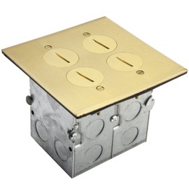 ENERLITES Screw Cap Cover Floor Box kit, 5” x 5” 2-Gang, 20A Tamper-Weather Resistant Receptacle Outlet, Watertight Gasket, Corrosive Resistant Hardware, 975510-C-D, Brass, w/ Data Port