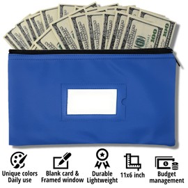 Money Bank Deposit Bag with Zipper | 11x6 inch | Sky Blue | Durable Leatherette Money Cash Coin Check Wallet Pouch for Men & Women with Framed ID Window and Blank Card | by GIDABRAND (7)