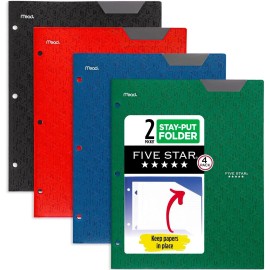 Five Star 2-Pocket Folder, 4 Pack, Plastic, Stay-Put, No Prongs, See Description