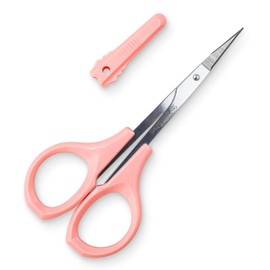 Humbee - Scissors with Cap- Self Care - Hair Trimmer - Facial, Nose Hair, Eyebrow, Mustache & Beard Grooming - Curved Edge, Pink Short Cap