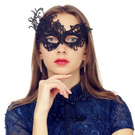 MYMENU Masquerade Mask for Women Luxury Venetian Mask Women's Lace Eye Mask for Masquerade Party Prom Ball Bar Costume Festival Carnival Mardi Gras (Phoenix Black)