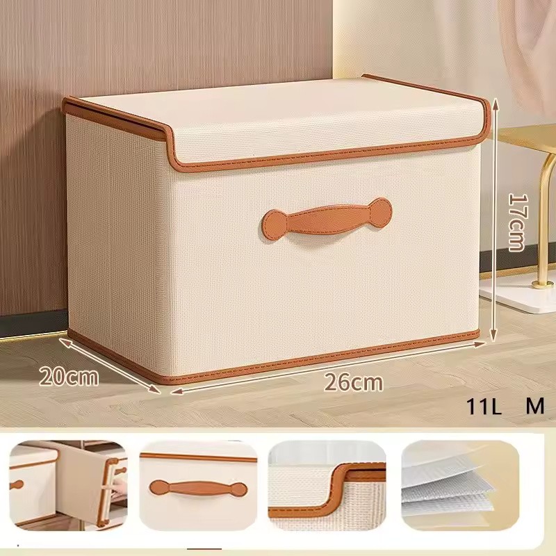 11L Beige Non-Woven Fabric Clothes Storage Box with Lid, Wardrobe