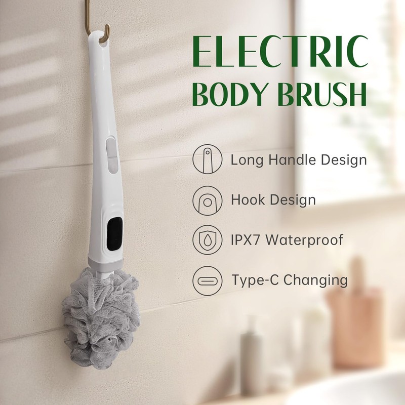 Pecait Electric Body Brush, African Bath Sponge Back Scrubber for