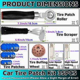 35PCS Flat Tire Repair Kit Car Tire Patch Kit Heavy Duty Tire Repair Tool Car Tire Repair Kit,30pcs Tire Patches 32mm/42mm/58mm with Tire Patch Roller Tire Inner Liner Scraper for Car Motorcycle Bike